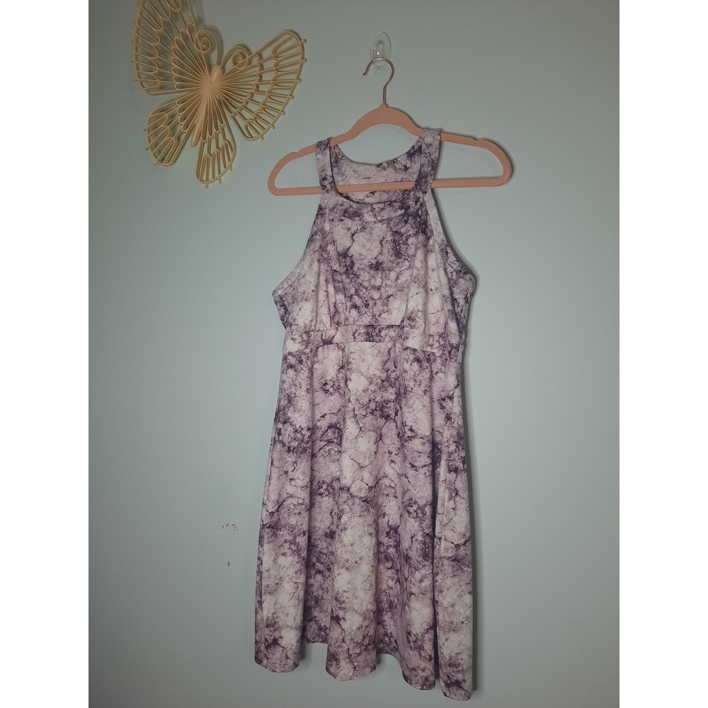 Balance Collection Purple Marble Halter Racerback Activewear Dress Womens Large